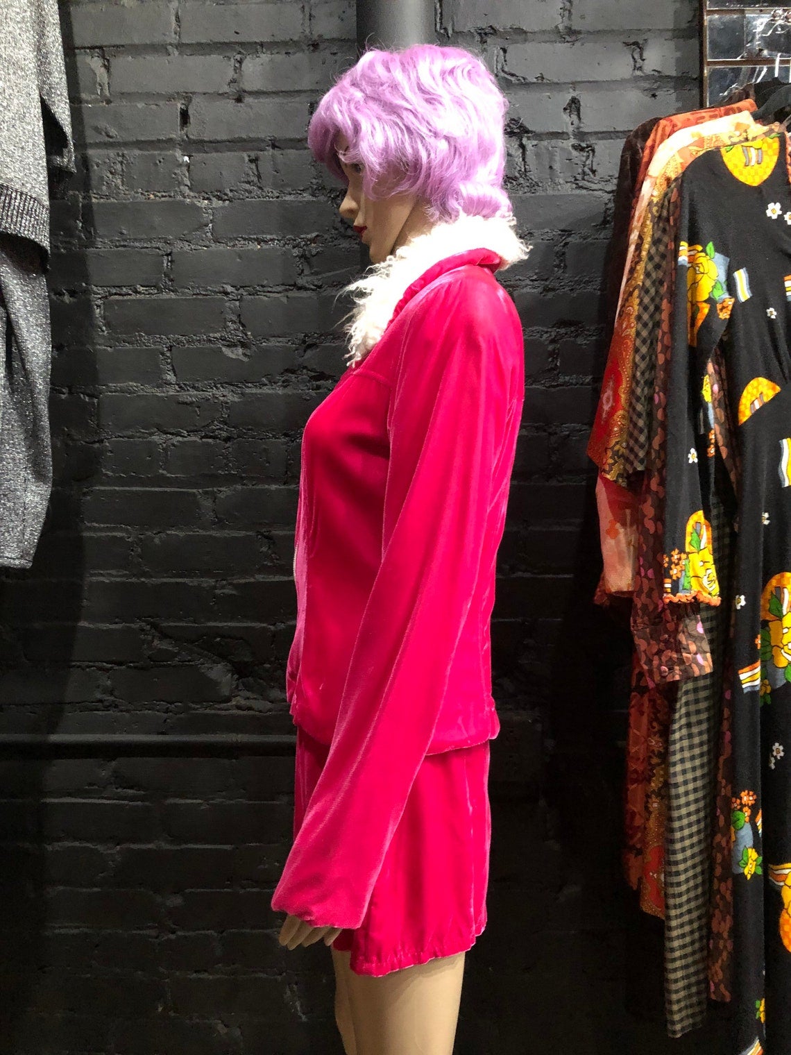 Vintage 90s Tripp NYC Set - Hot Pink Fuchsia Velvet/ Velveteen