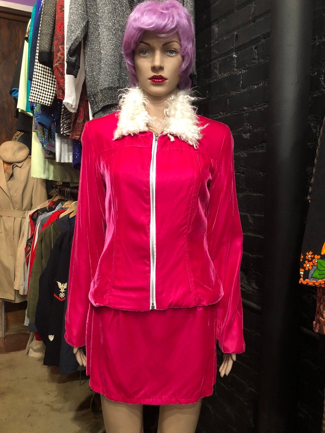 Vintage 90s Tripp NYC Set - Hot Pink Fuchsia Velvet/ Velveteen